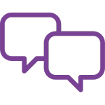 An icon displaying two purple outlined speech bubbles overlapping each other, with rounded corners. This indicates communication or chat.
